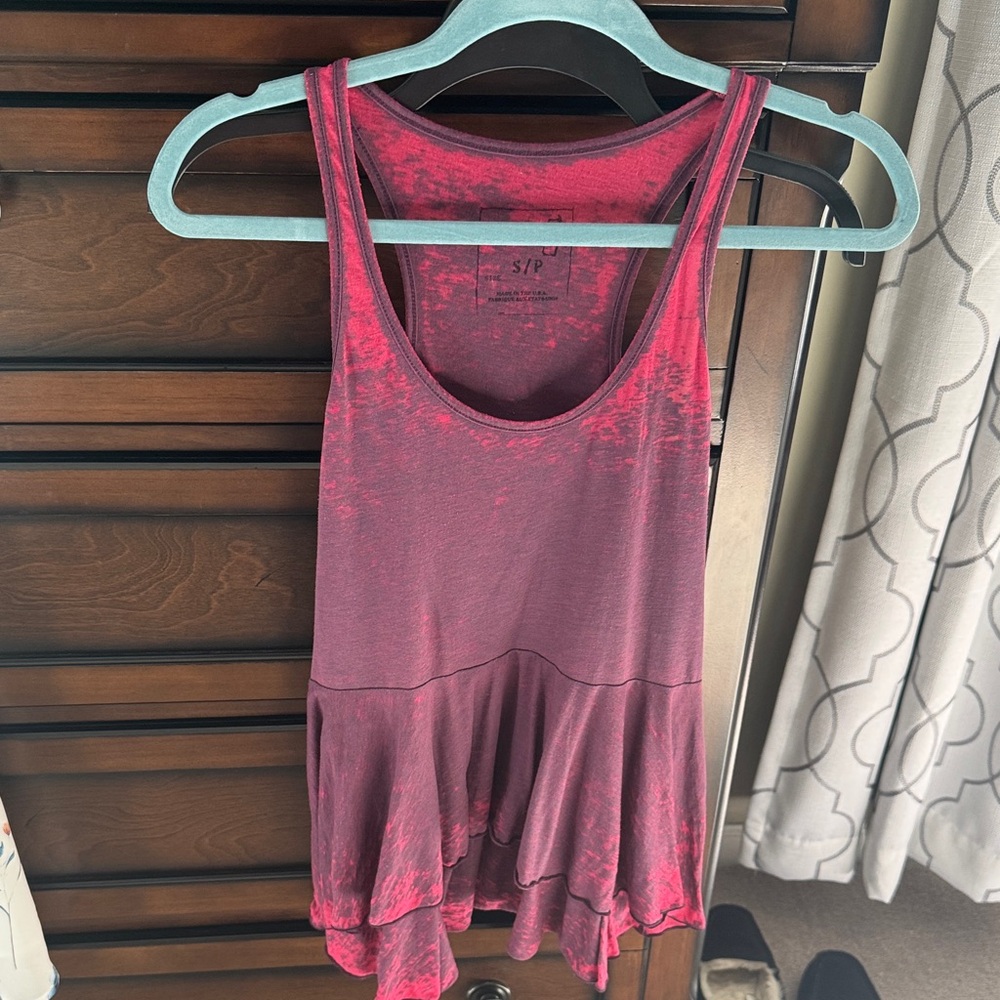 We The Free Layered Ruffle Hem Tank - Raspberry